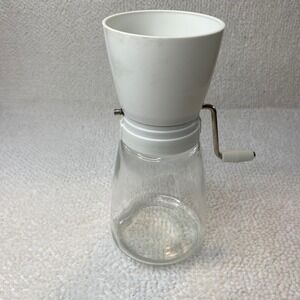 Vintage Federal Housewares Nut Meat Chopper White Manual Hand Crank Glass Jar 29